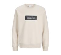 Sweatshirt JACK & JONES "JJBUSTER SWEAT CREW NECK BTS", Herren, Gr. S, beige (moonbeam), angeraute Sweatware, Obermaterial: 60% Baumwolle, 40% Polyester, bedruckt, regular fit normal, Rundhals, Rippbü