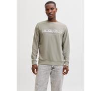 Sweatshirt JACK & JONES "JJDEVIN DAYTONA PRINT SWEAT CREW NECK", Herren, Gr. L, vetiver, angeraute Sweatware, Obermaterial: 60% Baumwolle, 40% Polyester, bedruckt, regular fit normal, Rundhals, Rippbü