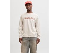Sweatshirt JACK & JONES "JJDEVIN DAYTONA PRINT SWEAT CREW NECK", Herren, Gr. M, moonbeam, angeraute Sweatware, Obermaterial: 60% Baumwolle, 40% Polyester, bedruckt, regular fit normal, Rundhals, Rippb