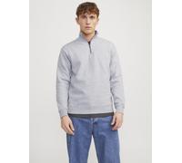 Sweatshirt JACK & JONES "JJEBRADLEY SWEAT HALF ZIP NOOS", Herren, Gr. S, grau (light grau melange), angeraute Sweatware, Obermaterial: 65% Polyester, 35% Baumwolle, meliert, modisch, relaxed fit taill