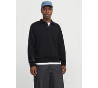 Sweatshirt JACK & JONES "JJEBRADLEY SWEAT POLO NOOS", Herren, Gr. S, schwarz, angeraute Sweatware, Obermaterial: 65% Polyester, 35% Baumwolle, unifarben, relaxed fit hüftlang, Rundhals, Rippbündchen, 