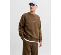 Sweatshirt JACK & JONES "JJESOHO SWEAT CREW NECK NOOS", Herren, Gr. S, braun (cocoa), angeraute Sweatware, Obermaterial: 80% Baumwolle, 20% Polyester, bedruckt, relaxed fit normal, Rundhals, Rippbündc