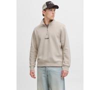 Sweatshirt JACK & JONES "JJESOHO SWEAT QUARTER ZIP HN NOOS", Herren, Gr. XS, moonbeam, angeraute Sweatware, Obermaterial: 80% Baumwolle, 20% Polyester, bedruckt, relaxed fit hüftlang, hoch geschlossen