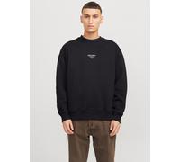 Sweatshirt JACK & JONES "JJEURBAN EDGE STUDIO SWEAT CREW NOOS", Herren, Gr. M, schwarz, angeraute Sweatware, Obermaterial: 70% Baumwolle, 30% Polyester, bedruckt, modisch, loose fit taillenbedeckt, Ru
