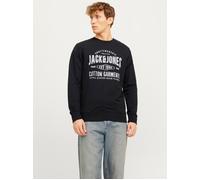 Sweatshirt JACK & JONES "JJJEANS SWEAT O-NECK", Herren, Gr. S, schwarz, angeraute Sweatware, Obermaterial: 100% Baumwolle, bedruckt, normal, Rundhals, Rippbündchen, Sweatshirts Sweatshirt (68304507-S)