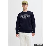 Sweatshirt JACK & JONES "JJMAKOTO SWEAT CREW NECK", Herren, Gr. M, blau (sky captain print:big print), angeraute Sweatware, Obermaterial: 80% Baumwolle, 20% Polyester, bedruckt, regular fit, Rundhals,