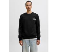 Sweatshirt JACK & JONES "JJMAKOTO SWEAT CREW NECK", Herren, Gr. XL, schwarz (schwarz print:small print), angeraute Sweatware, Obermaterial: 80% Baumwolle, 20% Polyester, bedruckt, regular fit, Rundhal
