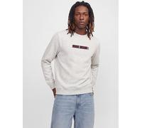Sweatshirt JACK & JONES "JJMUNK SWEAT CREW NECK", Herren, Gr. L, grau (weiß melange), angeraute Sweatware, Obermaterial: 65% Polyester, 35% Baumwolle, bedruckt, meliert, normal normal, Rundhals, Rippb