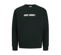 Sweatshirt JACK & JONES "JJMUNK SWEAT CREW NECK", Herren, Gr. M, grün (scarab), angeraute Sweatware, Obermaterial: 65% Polyester, 35% Baumwolle, bedruckt, normal normal, Rundhals, Rippbündchen, Sweats