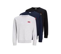 Sweatshirt JACK & JONES "JJRUSH SWEAT CREW NECK 3PK MP", Herren, Gr. M, bunt (navy blazer pack:navy blazer, schwarz, weiß melange), angeraute Sweatware, Obermaterial: 60% Baumwolle, 40% Polyester, mel