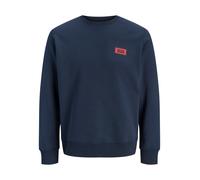 Sweatshirt JACK & JONES "JJRUSH SWEAT CREW NECK", Herren, Gr. M, blau (navy blazer), angeraute Sweatware, Obermaterial: 60% Baumwolle, 40% Polyester, bedruckt, normal, Rundhals, Rippbündchen, Sweatshi