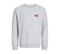 Sweatshirt JACK & JONES "JJRUSH SWEAT CREW NECK", Herren, Gr. M, grau (weiß melange), angeraute Sweatware, Obermaterial: 60% Baumwolle, 40% Polyester, bedruckt, normal, Rundhals, Rippbündchen, Sweatsh