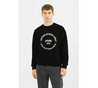 Sweatshirt JACK & JONES "JJSIMON SWEAT CREW NECK", Herren, Gr. S, schwarz, angeraute Sweatware, Obermaterial: 60% Baumwolle, 40% Polyester, bedruckt, modisch, normal, Rundhals, Langarm Rippbündchen, S