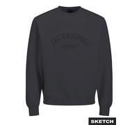 Sweatshirt JACK & JONES "JORBLEECKER BRANDING SWEAT CREW BF", Damen, Gr. M, asphalt detail:jj, angeraute Sweatware, Obermaterial: 70% Baumwolle, 30% Polyester, bedruckt, relaxed fit, Rundhals, Rippbün