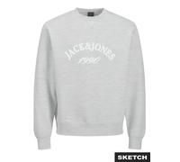 Sweatshirt JACK & JONES "JORBLEECKER BRANDING SWEAT CREW BF", Damen, Gr. XS, hellweiß detail:jj melange, angeraute Sweatware, Obermaterial: 70% Baumwolle, 30% Polyester, bedruckt, meliert, relaxed fit