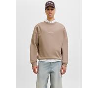 Sweatshirt JACK & JONES "JORNORREBRO EMB SWEAT CREW NOOS", Herren, Gr. S, grau (mocha meringue), angeraute Sweatware, Obermaterial: 89% Baumwolle, 11% Polyester, bedruckt, unifarben, modisch, relaxed