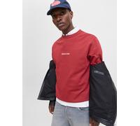 Sweatshirt JACK & JONES "JORNORREBRO EMB SWEAT CREW NOOS", Herren, Gr. S, rot (tibetan rot), angeraute Sweatware, Obermaterial: 89% Baumwolle, 11% Polyester, unifarben, Modisch, relaxed fit normal, Ru
