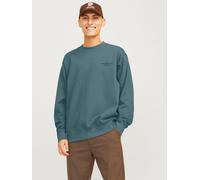 Sweatshirt JACK & JONES "JPRBLACHAD BRANDING SWEAT CREW NECK LN", Herren, Gr. L, blau (goblin blau), angeraute Sweatware, Obermaterial: 95% Baumwolle, 5% Elasthan, bedruckt, relaxed fit normal, Rundha