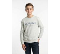 Sweatshirt JACK & JONES JUNIOR "JJDEVIN DAYTONA PRINT SWEAT CREW N JNR", Herren, Gr. 140, weiß melange, angeraute Sweatware, Obermaterial: 60% Baumwolle, 40% Polyester, bedruckt, unifarben, loose fit