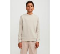 Sweatshirt JACK & JONES JUNIOR "JJEBRADLEY einfach kombinierbar, pflegeleicht", Jungen, Gr. 176, weiß (moonbeam), angeraute Sweatware, Obermaterial: 61% Polyester, 39% Baumwolle, unifarben, regular fi