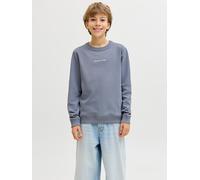 Sweatshirt JACK & JONES JUNIOR "JORNORREBRO EMB SWEAT CREW NOOS JNR", Jungen, Gr. 140, tradewinds, angeraute Sweatware, Obermaterial: 89% Baumwolle, 11% Polyester, unifarben, relaxed fit normal, Rundh