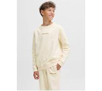 Sweatshirt JACK & JONES JUNIOR "JORNORREBRO EMB SWEAT CREW NOOS JNR", Jungen, Gr. 140, weiß (antique weiß), angeraute Sweatware, Obermaterial: 89% Baumwolle, 11% Polyester, unifarben, relaxed fit norm
