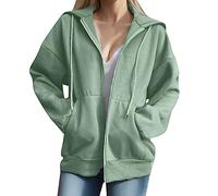 Sweatshirt Jacke Damen mit Kapuze - Hoodie Damen Sweatjacke Sweatshirtjacke Mode Kapuzenjacke Kapuzenpullover Einfarbig College Jacke Zip Hoodie Teenager Mädchen Langarm Sweatshirt Jacke 001 Grün XL