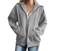 Sweatshirt Jacke Damen mit Kapuze - Hoodie Damen Sweatjacke Sweatshirtjacke Mode Kapuzenjacke Kapuzenpullover Einfarbig College Jacke Zip Hoodie Teenager Mädchen Langarm Sweatshirt Jacke 001 Grau XXL