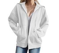 Sweatshirt Jacke Damen mit Kapuze - Hoodie Damen Sweatjacke Sweatshirtjacke Mode Kapuzenjacke Kapuzenpullover Einfarbig College Jacke Zip Hoodie Teenager Mädchen Langarm Sweatshirt Jacke 001 Weiß XL