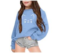 Sweatshirt Jacke mädchen 104, Sweatshirt Mädchen Kinder Baby Langarm T-Shirt Pullover Loose Lässig Oberteile Tops Ohne Kapuze Herbst Und Winter Longsleeve Gedruckt Langarmshirt, Hellblau, 9-10 Years