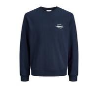 Sweatshirt "JJBRANDON SWEAT CREW NECK PLS", Herren, Gr. 4XL, navy blazer, angeraute Sweatware, Obermaterial: 60% Polyester, 40% Baumwolle, JACK & JONES PLUSSIZE, bedruckt, regular fit, Rundhals, Rippb