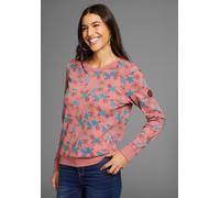 Sweatshirt KANGAROOS, Damen, Gr. 32/34, lila (himbeere), Interlock, Obermaterial: 100% Baumwolle, geblümt, lässig geschnitten hüftbedeckend, Rundhals, Rippbündchen, Sweatshirts Sweatshirt, Langarm, lä