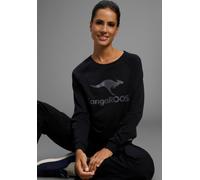 Sweatshirt KANGAROOS, Damen, Gr. 32/34, schwarz, Interlock, Obermaterial: 100% Baumwolle, bedruckt, unifarben, bequem hüftbedeckend, Rundhals, Raglanärmel Rippbündchen, Sweatshirts Sweatshirt, Langarm