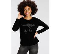 Sweatshirt KANGAROOS, Damen, Gr. 32/34, schwarz (schwaru), Interlock, Obermaterial: 100% Baumwolle, bedruckt, kontrastfarbene Details, unifarben mit Farbeinsatz, figurumspielend hüftbedeckend, Rundhal