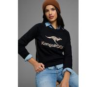 Sweatshirt KANGAROOS, Damen, Gr. 32/34, schwarz (schwarz, leo), Interlock, Obermaterial: 100% Baumwolle, bedruckt, glänzend, bequem hüftbedeckend, Rundhals, Raglanärmel Rippbündchen, Sweatshirts Sweat