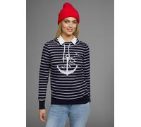 Sweatshirt KANGAROOS, Damen, Gr. 44/46, blau (marine, weiß), Interlock, Obermaterial: 100% Baumwolle, bedruckt, geringelt, gestreift, kontrastfarbene Details, figurbetont hüftbedeckend, Rippbündchen m