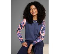 Sweatshirt KANGAROOS, Damen, Gr. 52/54, blau (blau, apricot), Interlock, Obermaterial: 100% Baumwolle. Bündchen: 95% Baumwolle, 5% Elasthan, bedruckt, geblümt, gemustert, unifarben mit Farbeinsätzen,