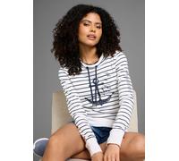 Sweatshirt KANGAROOS, Damen, Gr. 52/54, bunt (wollweiß, marine), Interlock, Obermaterial: 100% Baumwolle, bedruckt, geringelt, gestreift, kontrastfarbene Details, figurbetont hüftbedeckend, Rippbündch