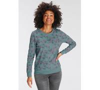 Sweatshirt KANGAROOS, Damen, Gr. 52/54, grün (grün, grau), Interlock, Obermaterial: 100% Baumwolle, bedruckt, gemustert, kontrastfarbene Details, lässig geschnitten hüftbedeckend, Rundhals, Rippbündch