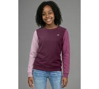 Sweatshirt KANGAROOS "Sweatshirt mit kontrastfarbigen Ärmeln und KangaROOS Stickerei", Mädchen, Gr. 92/98, bordeaux, Sweatware, Obermaterial: 100% Baumwolle, Basic hüftlang, Rundhals, Rippbündchen, Sw