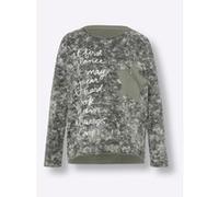 Sweatshirt HEINE, Damen, Gr. 44, grün (khaki, bedruckt), 95% Baumwolle, 5% Elasthan, gemustert, Rundhals, Sweatshirts Sweatshirt (38478142-44) khaki, bedruckt