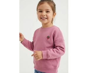 Sweatshirt KIDS ONLY "KMGSWEAT L/S CREW EMB LOOSE SWT NOOS", Mädchen, Gr. 104, rosa (cashmere rose detail:emb strawberry), Sweatware, Obermaterial: 60% Baumwolle, 40% Polyester, unifarben, normal norm