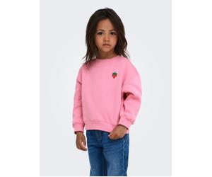 Sweatshirt KIDS ONLY "KMGSWEAT L/S CREW EMB LOOSE SWT NOOS", Mädchen, Gr. 110, rosa (cashmere rose detail:emb strawberry), Sweatware, Obermaterial: 60% Baumwolle, 40% Polyester, bestickt, unifarben, r