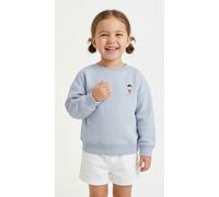 Sweatshirt KIDS ONLY "KMGSWEAT L/S CREW EMB LOOSE SWT NOOS", Mädchen, Gr. 92, blau (soft chambray detail:emb icecream), Sweatware, Obermaterial: 60% Baumwolle, 40% Polyester, unifarben, normal normal,