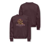 Sweatshirt KIDS ONLY "KOGBILA L/S OVZ PRINT O-NECK SWT NOOS", Mädchen, Gr. 134/140, fudge print:oui, Sweatware, Obermaterial: 60% Baumwolle, 40% Polyester, bedruckt, oversize normal, Rundhals, Rippbün