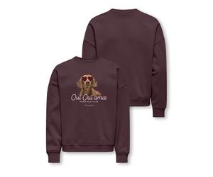 Sweatshirt KIDS ONLY "KOGBILA L/S OVZ PRINT O-NECK SWT NOOS", Mädchen, Gr. 134/140, fudge print:oui, Sweatware, Obermaterial: 60% Baumwolle, 40% Polyester, bedruckt, oversize normal, Rundhals, Rippbün