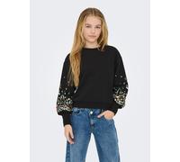 Sweatshirt KIDS ONLY "KOGBROOKE L/S O-NECK FLOWER SWT NOOS", Mädchen, Gr. 146/152, schwarz (schwarz print:sleeve flower), Sweatware, Obermaterial: 60% Baumwolle, 40% Polyester, bedruckt, regular fit n