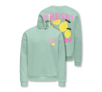 Sweatshirt KIDS ONLY "KOGCANASTA LS LOOSE PRINTED UB SWT", Mädchen, Gr. 134/140, aqua foam print:lemon, Sweatware, Obermaterial: 50% Baumwolle, 50% Polyester, bedruckt, unifarben, bequem normal, Rundh