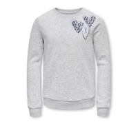 Sweatshirt KIDS ONLY "KOGMARY LIFE L/S O-NECK BOX SWT", Mädchen, Gr. 134/140, grau (light grau melange print:leo heart), Sweatware, Obermaterial: 60% Baumwolle, 40% Polyester, bedruckt, meliert, unifa
