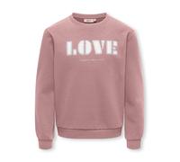 Sweatshirt KIDS ONLY "KOGMONJA L/S O-NECK BF SWT", Mädchen, Gr. 134/140, rosa (woodrose print:love), Sweatware, Obermaterial: 60% Baumwolle, 40% Polyester, bedruckt, normal normal, Rundhals, Rippbündc